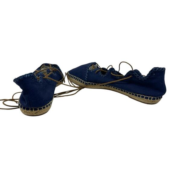 Tory Burch Sonoma Gillie Espadrille Navy‎ Blue Canvas Lace Up Flats Size US 7 - Picture 8 of 14